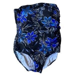 Longitude Shirred Bandeau One Piece Swimsuit 22W Floral Tummy Control Plus